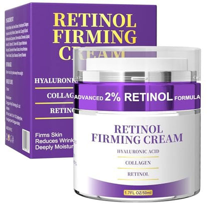 Retinol Cream for Face and Neck – Anti Aging Moisturizer with Collagen & Hyaluronic Acid for Firming, Tightening, and Wrinkle Reduction (1.7 Fl Oz)