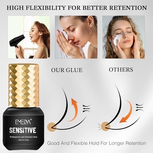 EMEDA Sensitive Lash Extension Glue - 0.5s Fast Drying Individual Eyelash Glue, 7 Weeks Retention, Waterproof Strong Hold Semi Permanent Adhesive (5ml 0.5s) Avelisse