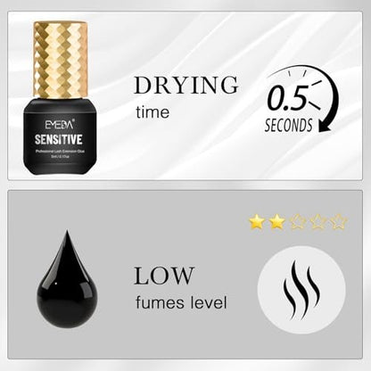 EMEDA Sensitive Lash Extension Glue - 0.5s Fast Drying Individual Eyelash Glue, 7 Weeks Retention, Waterproof Strong Hold Semi Permanent Adhesive (5ml 0.5s) Avelisse