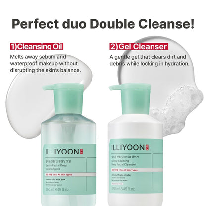 Illiyoon Gentle Deep Facial Cleanser | Low pH Gel-to-Foam Face Wash for Sensitive Skin, Hydrating Gel Cleanser & Daily Makeup Remover, Korean Skincare, 8.45 fl.oz.