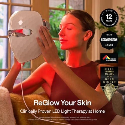 Ulike ReGlow LED Face Mask: Red, Blue, Yellow & Infrared Light Therapy for Anti-Aging & Acne – Cordless, Remote Control, Eye Protection, Home Skincare Device Avelisse
