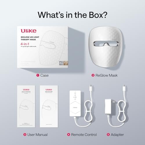 Ulike ReGlow LED Face Mask: Red, Blue, Yellow & Infrared Light Therapy for Anti-Aging & Acne – Cordless, Remote Control, Eye Protection, Home Skincare Device Avelisse