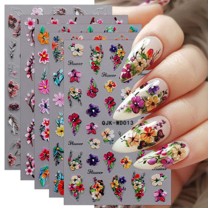 JMEOWIO 6 Sheets Flower Nail Art Stickers Decals - Self-Adhesive Spring Summer Floral Nail Supplies for DIY Nail Design