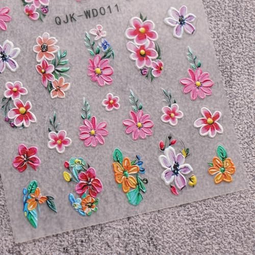 JMEOWIO 6 Sheets Flower Nail Art Stickers Decals - Self-Adhesive Spring Summer Floral Nail Supplies for DIY Nail Design - görsel 9