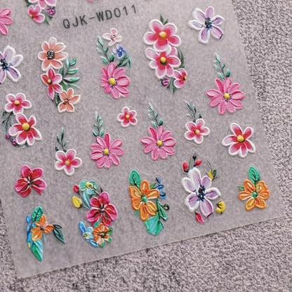 JMEOWIO 6 Sheets Flower Nail Art Stickers Decals - Self-Adhesive Spring Summer Floral Nail Supplies for DIY Nail Design