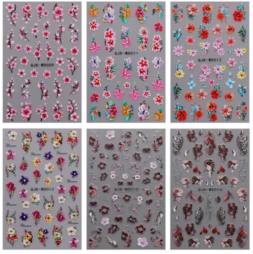 JMEOWIO 6 Sheets Flower Nail Art Stickers Decals - Self-Adhesive Spring Summer Floral Nail Supplies for DIY Nail Design - görsel 3