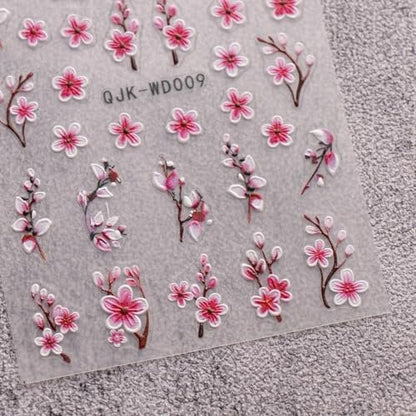 JMEOWIO 6 Sheets Flower Nail Art Stickers Decals - Self-Adhesive Spring Summer Floral Nail Supplies for DIY Nail Design