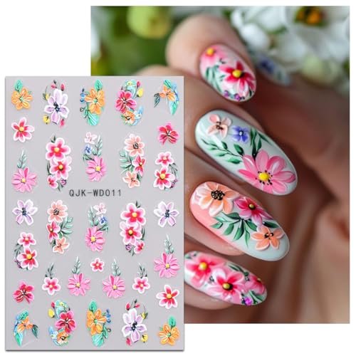 JMEOWIO 6 Sheets Flower Nail Art Stickers Decals - Self-Adhesive Spring Summer Floral Nail Supplies for DIY Nail Design - görsel 17