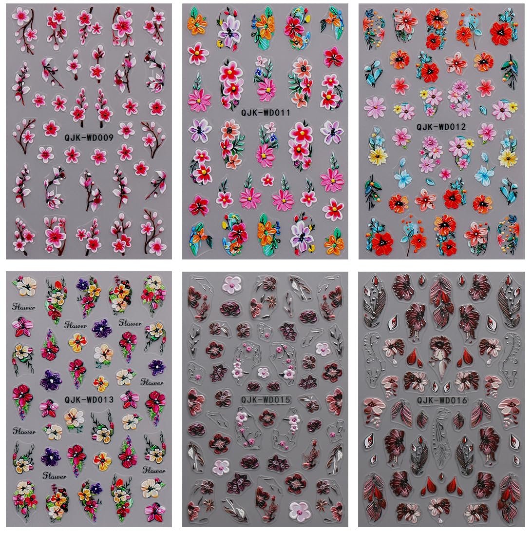 JMEOWIO 6 Sheets Flower Nail Art Stickers Decals - Self-Adhesive Spring Summer Floral Nail Supplies for DIY Nail Design - görsel 4
