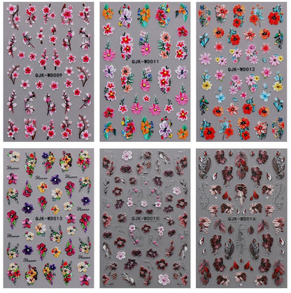 JMEOWIO 6 Sheets Flower Nail Art Stickers Decals - Self-Adhesive Spring Summer Floral Nail Supplies for DIY Nail Design