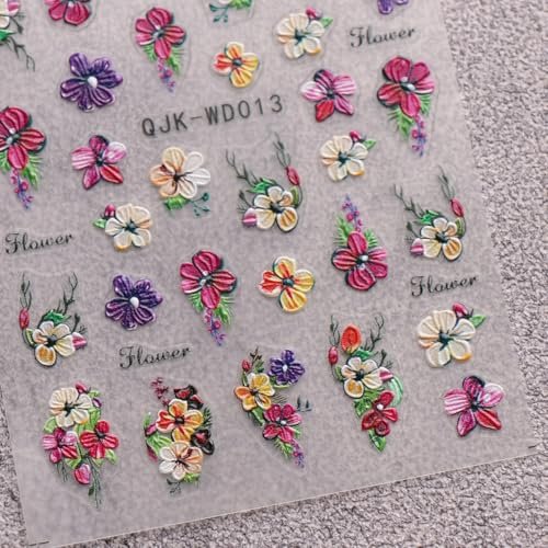 JMEOWIO 6 Sheets Flower Nail Art Stickers Decals - Self-Adhesive Spring Summer Floral Nail Supplies for DIY Nail Design - görsel 5