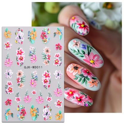 JMEOWIO 6 Sheets Flower Nail Art Stickers Decals - Self-Adhesive Spring Summer Floral Nail Supplies for DIY Nail Design
