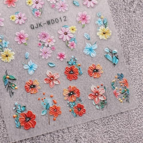 JMEOWIO 6 Sheets Flower Nail Art Stickers Decals - Self-Adhesive Spring Summer Floral Nail Supplies for DIY Nail Design - görsel 7