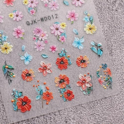 JMEOWIO 6 Sheets Flower Nail Art Stickers Decals - Self-Adhesive Spring Summer Floral Nail Supplies for DIY Nail Design