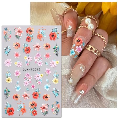 JMEOWIO 6 Sheets Flower Nail Art Stickers Decals - Self-Adhesive Spring Summer Floral Nail Supplies for DIY Nail Design - görsel 15