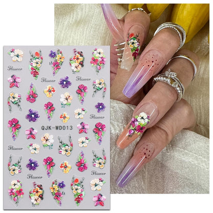 JMEOWIO 6 Sheets Flower Nail Art Stickers Decals - Self-Adhesive Spring Summer Floral Nail Supplies for DIY Nail Design