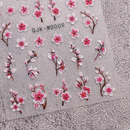 JMEOWIO 6 Sheets Flower Nail Art Stickers Decals - Self-Adhesive Spring Summer Floral Nail Supplies for DIY Nail Design