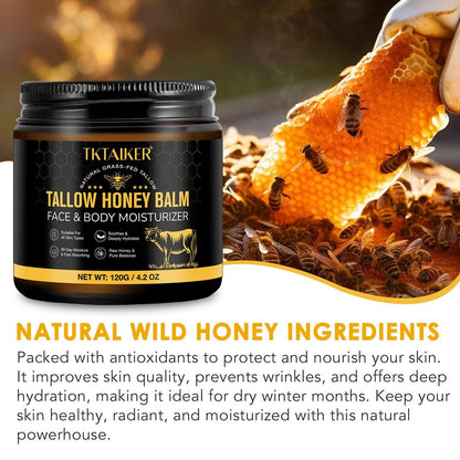 Beef Tallow for Skin & Face – Hydrating Tallow Balm with Raw Honey & Beeswax, Grass-Fed Tallow & Wild Honey Blend, Natural Moisturizer for Dry & Sensitive Skin, Light Scent, 4.2 oz Avelisse