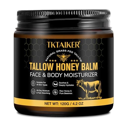 Beef Tallow for Skin & Face – Hydrating Tallow Balm with Raw Honey & Beeswax, Grass-Fed Tallow & Wild Honey Blend, Natural Moisturizer for Dry & Sensitive Skin, Light Scent, 4.2 oz Avelisse