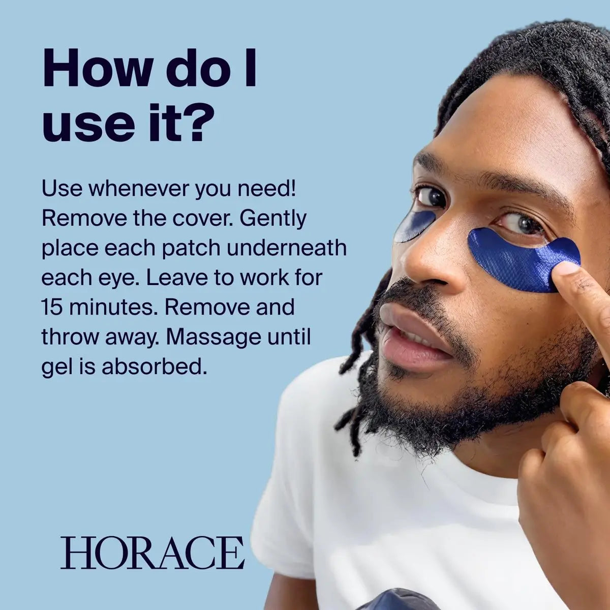 HORACE Anti-Fatigue Under-Eye Patches for Men - Dark Circle & Puffiness Reduction - Moisturising Hydrogel Treatment - Vegan & Silicone-Free Skincare - Unscented, 5 Pairs Avelisse