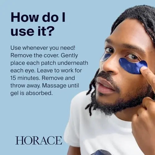 HORACE Anti-Fatigue Under-Eye Patches for Men - Dark Circle & Puffiness Reduction - Moisturising Hydrogel Treatment - Vegan & Silicone-Free Skincare - Unscented, 5 Pairs Avelisse