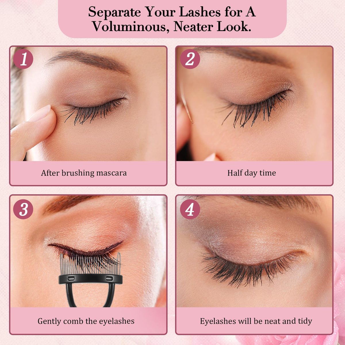 Oruola 4-Piece Mascara Shield and Eyelash Separator Tool Set – Reusable Plastic Mascara Guard Applicator with 2-in-1 Eyelash Comb for Flawless Mascara Application Avelisse