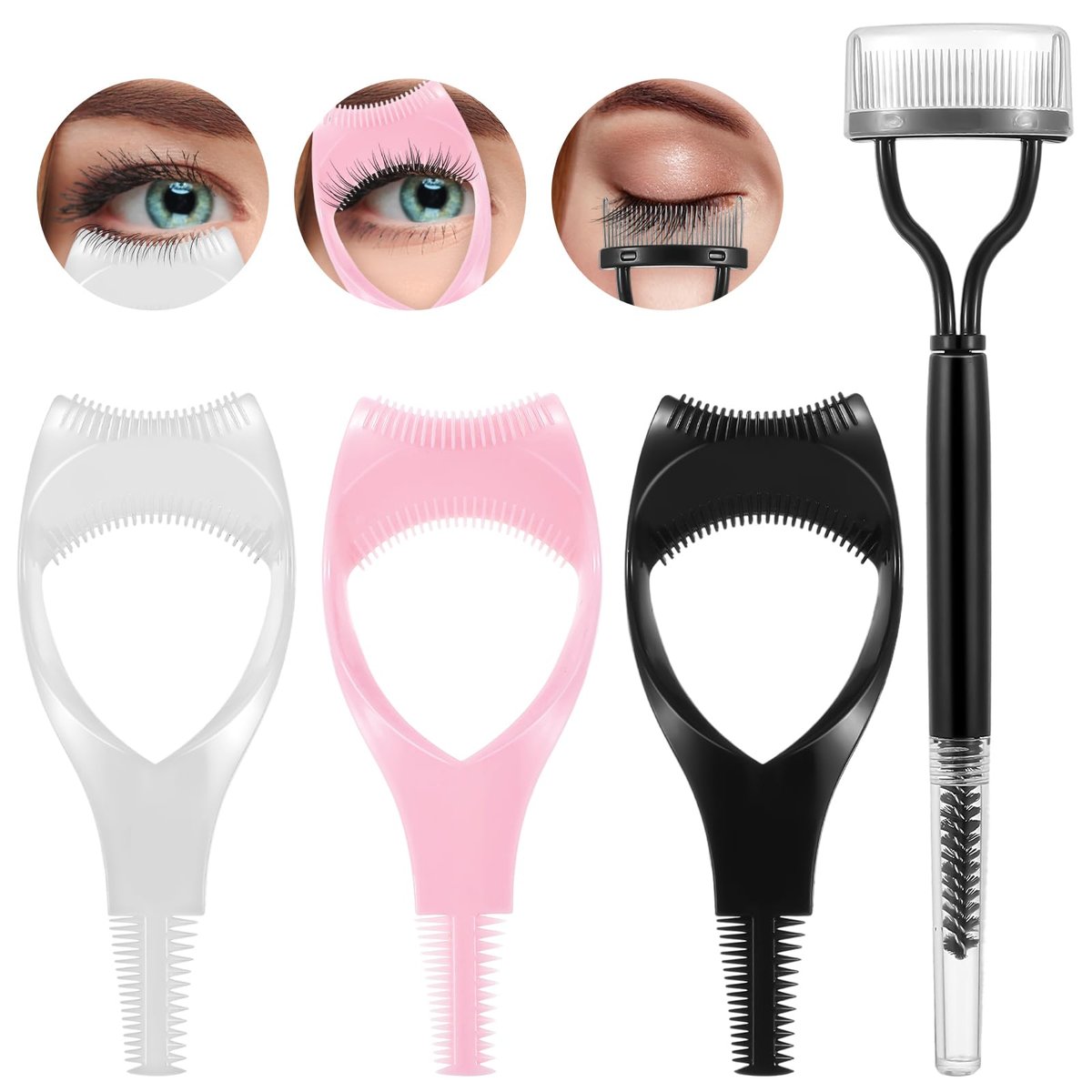 Oruola 4-Piece Mascara Shield and Eyelash Separator Tool Set – Reusable Plastic Mascara Guard Applicator with 2-in-1 Eyelash Comb for Flawless Mascara Application Avelisse