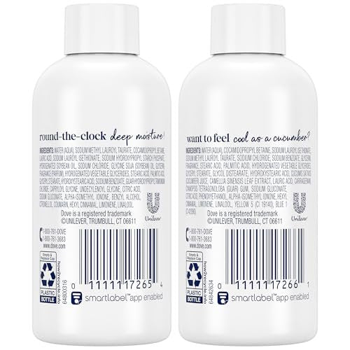 Dove Body Wash Travel Size Variety 6-Pack – Refresh Cucumber and Green Tea + Deep Moisture, 24 Hour Renewing Hydration for Soft Skin, 3 Oz Each Avelisse