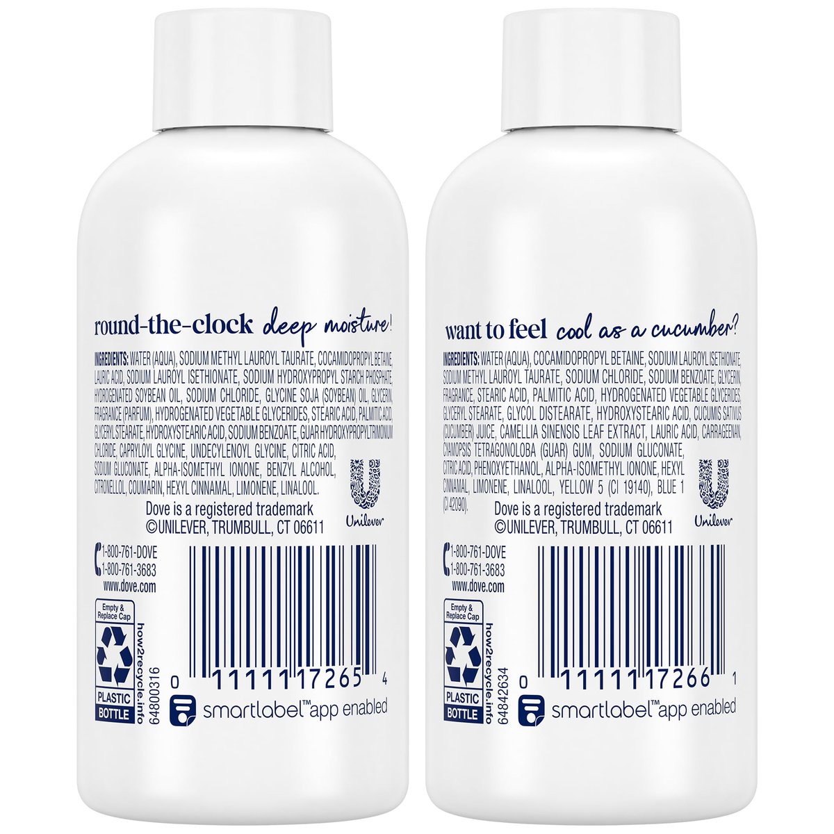 Dove Body Wash Travel Size Variety 6-Pack – Refresh Cucumber and Green Tea + Deep Moisture, 24 Hour Renewing Hydration for Soft Skin, 3 Oz Each Avelisse