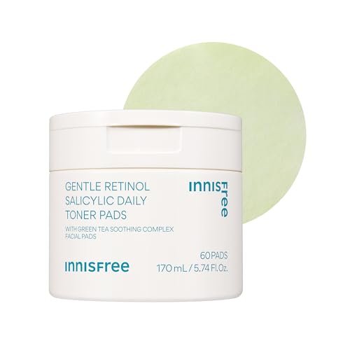innisfree Daily Gentle Retinol Salicylic Toner Pads for Acne-Prone Skin | Korean Sheet Mask Pads (70 Count) Avelisse