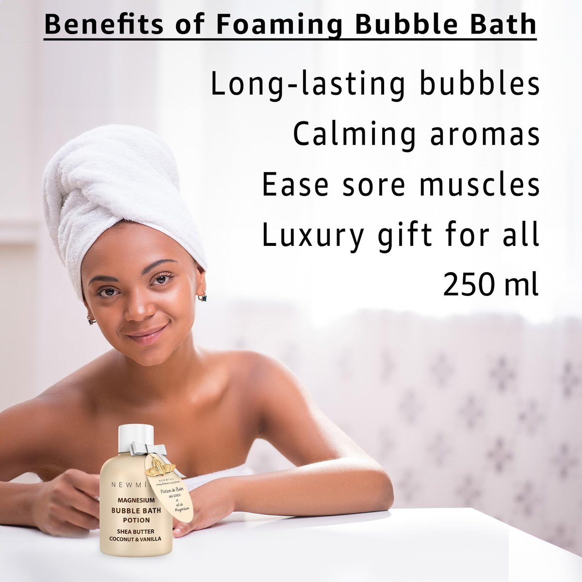 Magnesium Bubble Bath – Long Lasting Foaming Bubbles with Shea Butter, Coconut & Vanilla – Moisturizing Stress Relief Spa Gift for Women Avelisse