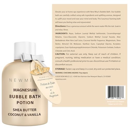 Magnesium Bubble Bath – Long Lasting Foaming Bubbles with Shea Butter, Coconut & Vanilla – Moisturizing Stress Relief Spa Gift for Women Avelisse