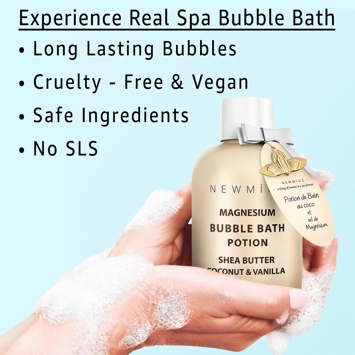 Magnesium Bubble Bath – Long Lasting Foaming Bubbles with Shea Butter, Coconut & Vanilla – Moisturizing Stress Relief Spa Gift for Women Avelisse