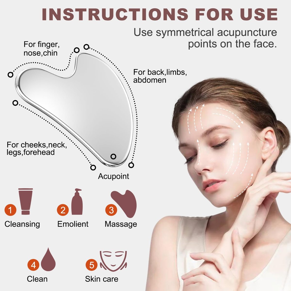 CAEYPOAR Stainless Steel Gua Sha Facial Tool - Upgrade Metal Guasha for Face & Body, Muscle Tension & Puffiness Relief, Skin Care Gift for Women - görsel 3
