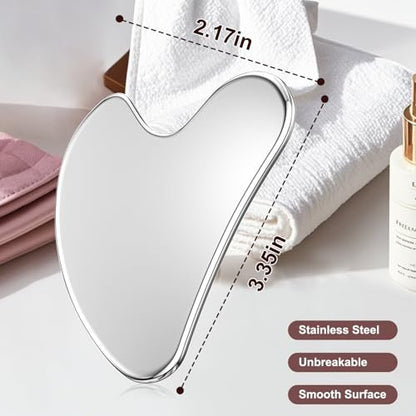 CAEYPOAR Stainless Steel Gua Sha Facial Tool - Upgrade Metal Guasha for Face & Body, Muscle Tension & Puffiness Relief, Skin Care Gift for Women