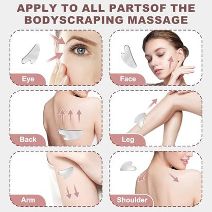 CAEYPOAR Stainless Steel Gua Sha Facial Tool - Upgrade Metal Guasha for Face & Body, Muscle Tension & Puffiness Relief, Skin Care Gift for Women