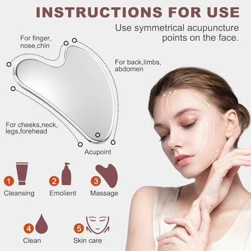 CAEYPOAR Stainless Steel Gua Sha Facial Tool - Upgrade Metal Guasha for Face & Body, Muscle Tension & Puffiness Relief, Skin Care Gift for Women - görsel 4