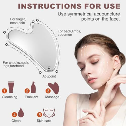 CAEYPOAR Stainless Steel Gua Sha Facial Tool - Upgrade Metal Guasha for Face & Body, Muscle Tension & Puffiness Relief, Skin Care Gift for Women