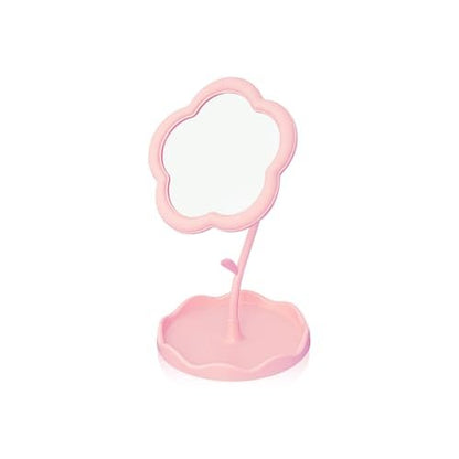 Elegant Pink Vanity Mirror - Versatile Makeup and Mini Desk Mirror with Standing Flower Design, Perfect for Bedroom and Small Bathroom Spaces