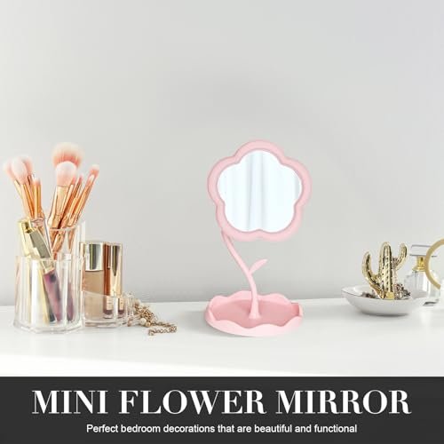 Elegant Pink Vanity Mirror - Versatile Makeup and Mini Desk Mirror with Standing Flower Design, Perfect for Bedroom and Small Bathroom Spaces - görsel 12