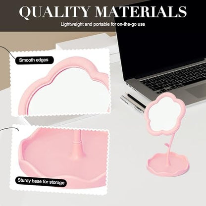 Elegant Pink Vanity Mirror - Versatile Makeup and Mini Desk Mirror with Standing Flower Design, Perfect for Bedroom and Small Bathroom Spaces