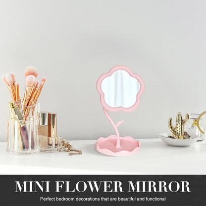 Elegant Pink Vanity Mirror - Versatile Makeup and Mini Desk Mirror with Standing Flower Design, Perfect for Bedroom and Small Bathroom Spaces