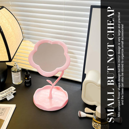 Elegant Pink Vanity Mirror - Versatile Makeup and Mini Desk Mirror with Standing Flower Design, Perfect for Bedroom and Small Bathroom Spaces