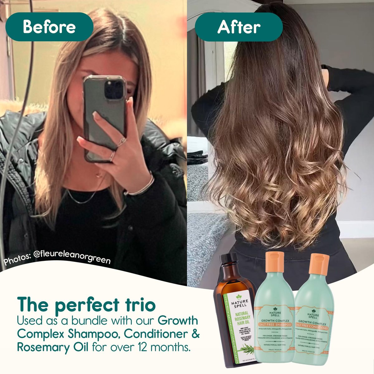 Nature Spell Hair Growth Complex Shampoo & Conditioner Set - Sulfate & Paraben Free with Hyaluronic Acid & Vitamin B5 for Nourishing & Strengthening, Vegan, 10.14 fl oz Each (Pack of 2) Avelisse