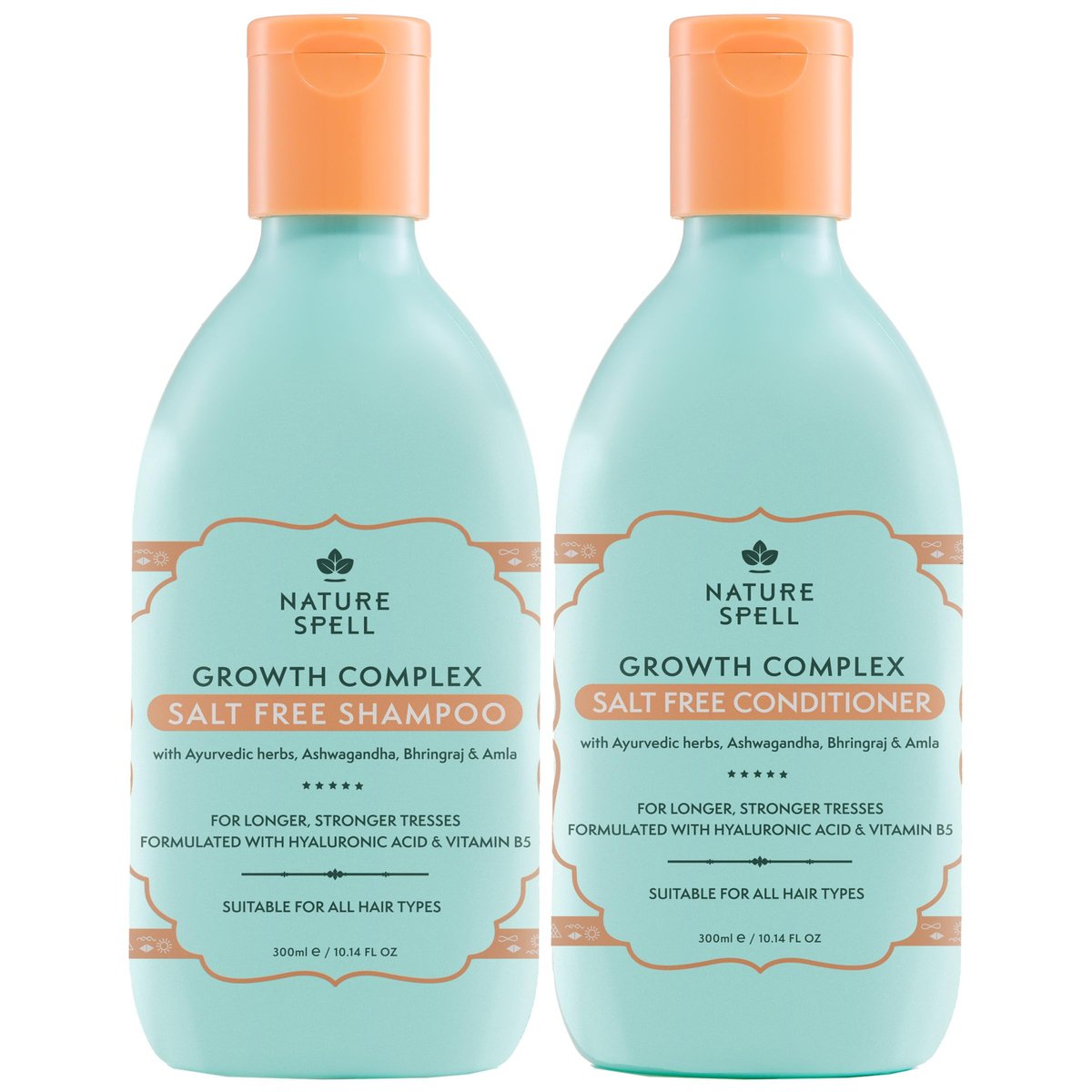 Nature Spell Hair Growth Complex Shampoo & Conditioner Set - Sulfate & Paraben Free with Hyaluronic Acid & Vitamin B5 for Nourishing & Strengthening, Vegan, 10.14 fl oz Each (Pack of 2) Avelisse
