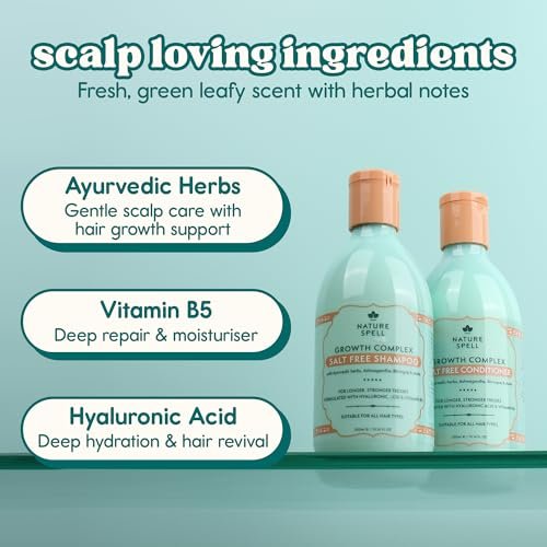 Nature Spell Hair Growth Complex Shampoo & Conditioner Set - Sulfate & Paraben Free with Hyaluronic Acid & Vitamin B5 for Nourishing & Strengthening, Vegan, 10.14 fl oz Each (Pack of 2) Avelisse