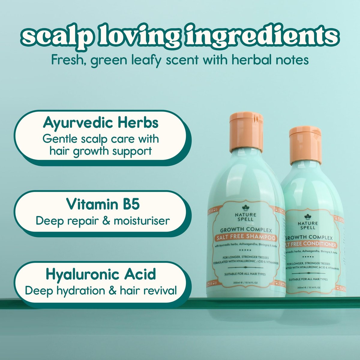 Nature Spell Hair Growth Complex Shampoo & Conditioner Set - Sulfate & Paraben Free with Hyaluronic Acid & Vitamin B5 for Nourishing & Strengthening, Vegan, 10.14 fl oz Each (Pack of 2) Avelisse