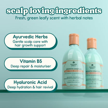 Nature Spell Hair Growth Complex Shampoo & Conditioner Set - Sulfate & Paraben Free with Hyaluronic Acid & Vitamin B5 for Nourishing & Strengthening, Vegan, 10.14 fl oz Each (Pack of 2) Avelisse