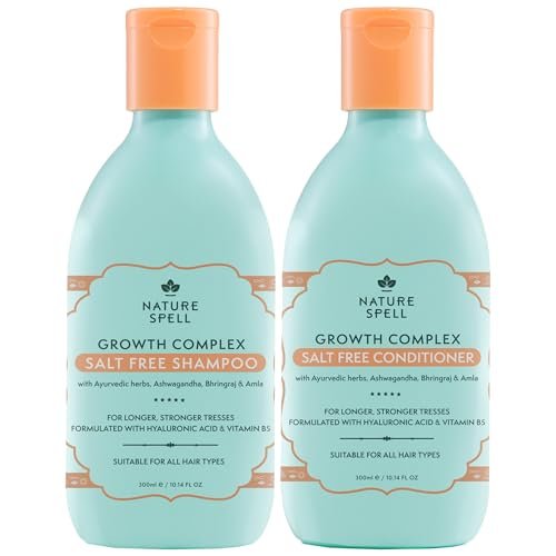 Nature Spell Hair Growth Complex Shampoo & Conditioner Set - Sulfate & Paraben Free with Hyaluronic Acid & Vitamin B5 for Nourishing & Strengthening, Vegan, 10.14 fl oz Each (Pack of 2) Avelisse