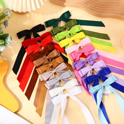 Mimorou 20 Pcs Silky Satin Hair Bows Bulk - Multicolor Hair Clips, Ponytail Holders, French Barrettes with Long Tails for Women Avelisse